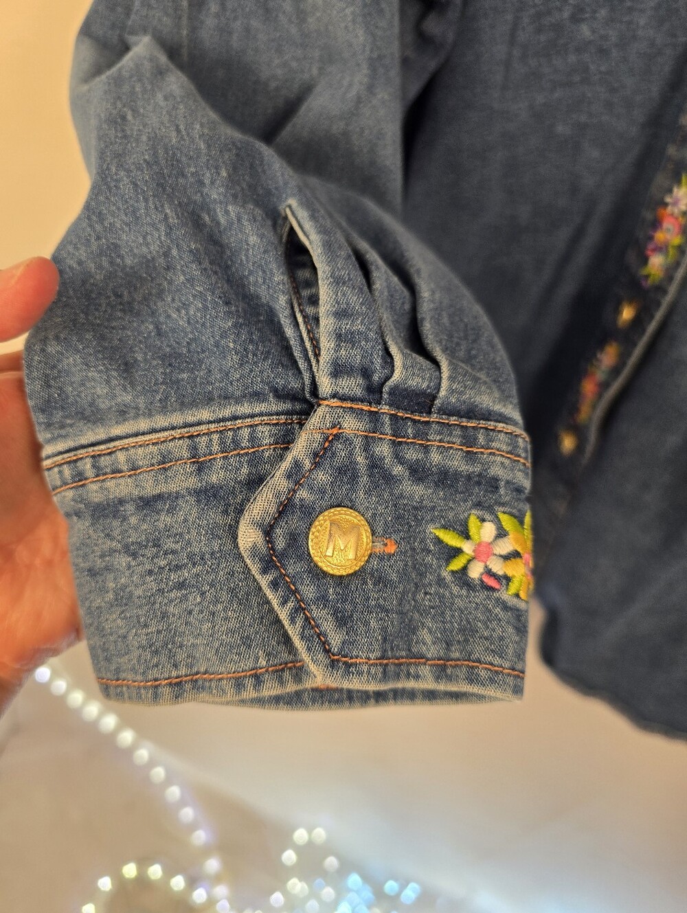 Vtg 90s BOB MACKIE pastel Embroidered L Sleeve Denim Artsy Shirt. Ladies 3X - Picture 8 of 12